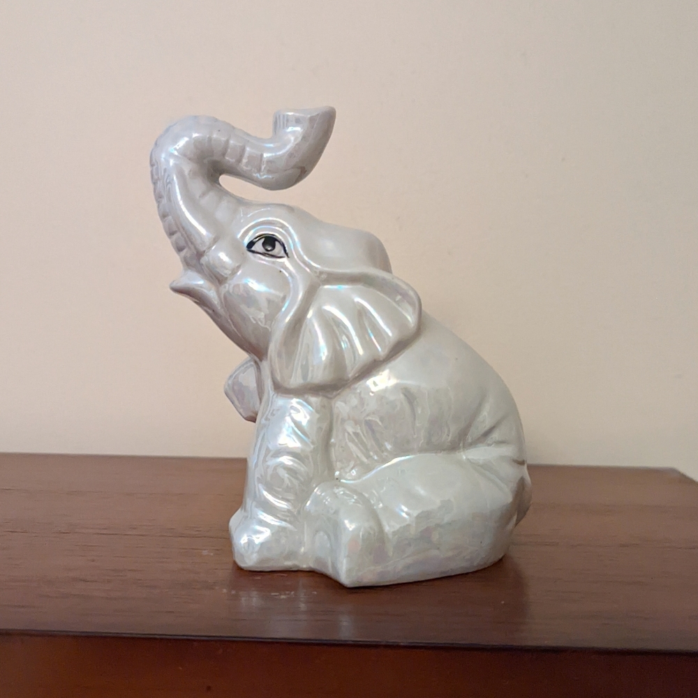 Vintage luster light gray ceramic elephant figurine